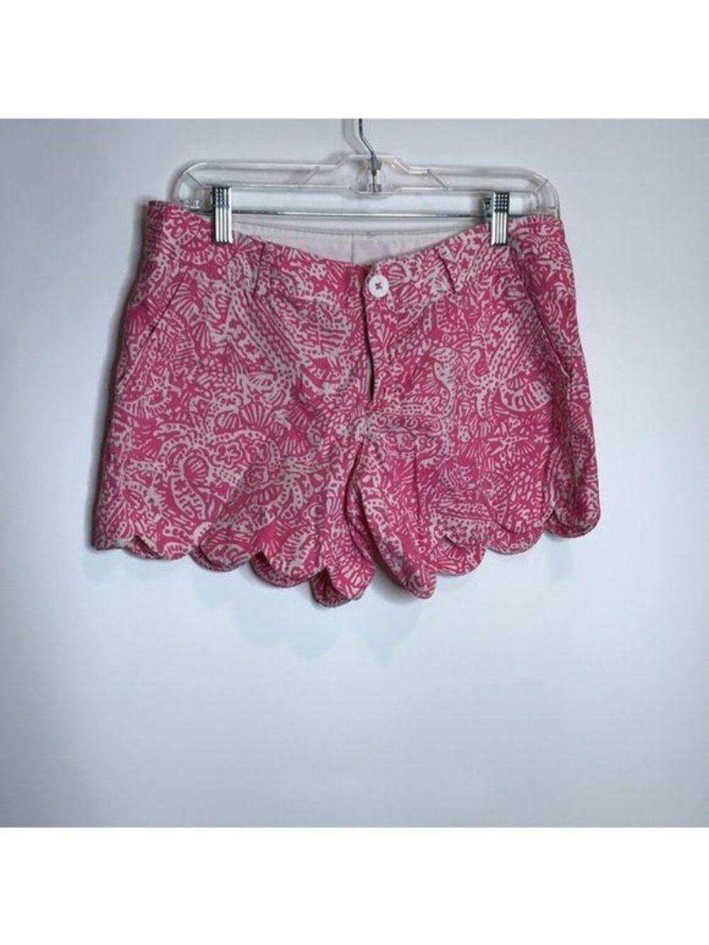 Lilly Pulitzer Womens Pink White Get Crackin Buttercup Scalloped Shorts Size 4